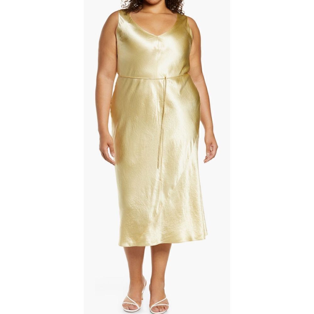 Vince Double V-Neck Satin Slipdress in Sun Stone NWT Size 3X Large
